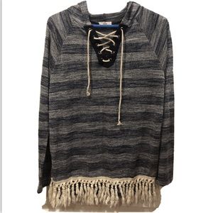 Entro Navy Hooded Pullover with Fringe Size M